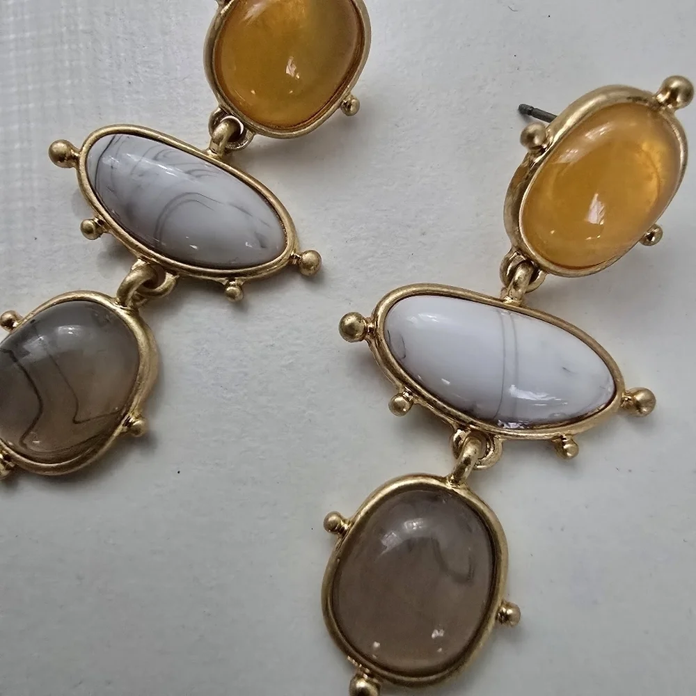 NEW Bohemian Abstract Triple Stone Cluster Dangle Earrings